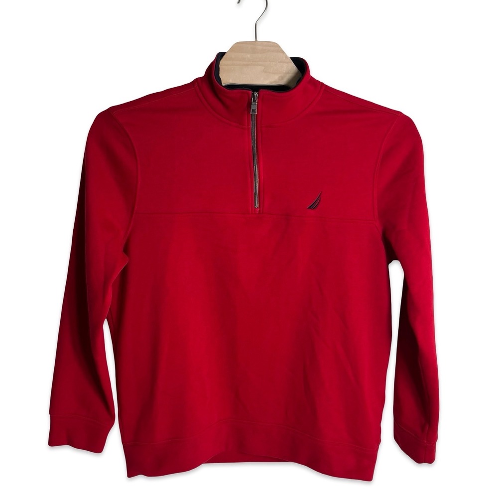 Nautica Mens Large Red Quarter Zip Pullover Sweatshirt Mock Neck J-Class Logo